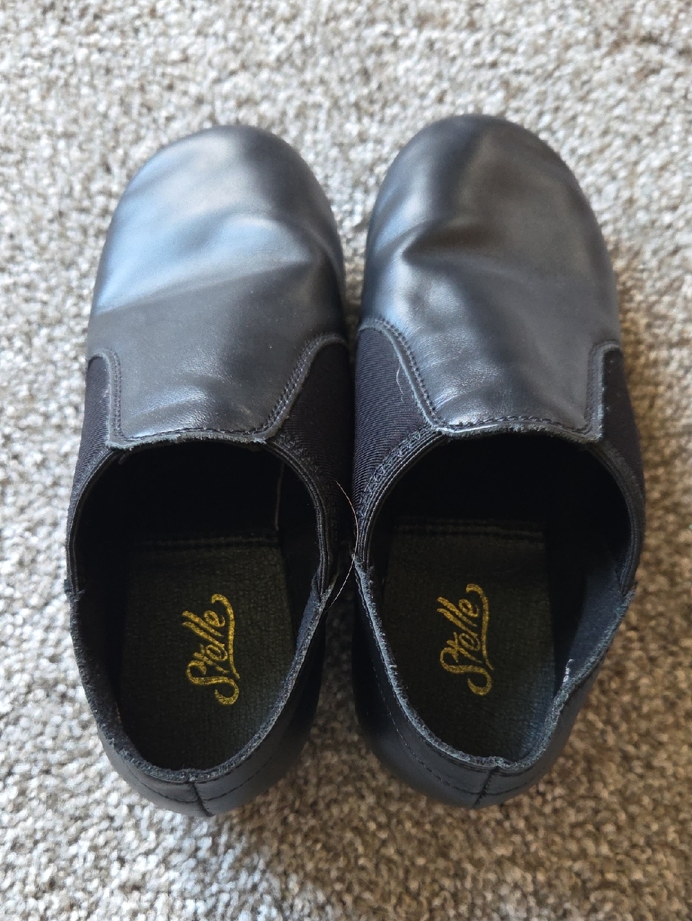 Black Slip-On Dance Shoes with Gold Insole Logo